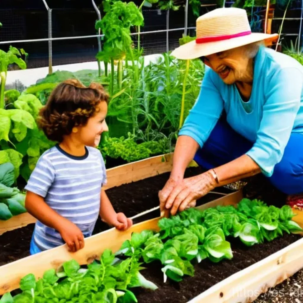 도시 식량 정의 참여를 위한 홍보 전략 - **Urban Community Garden in Valencia: A Tapestry of Generations and Growth**
A vibrant, sun-dren...