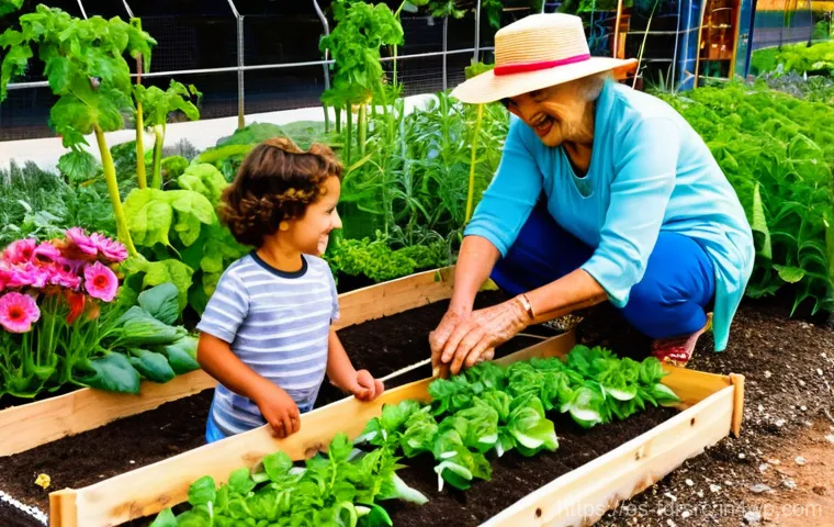 도시 식량 정의 참여를 위한 홍보 전략 - **Urban Community Garden in Valencia: A Tapestry of Generations and Growth**
A vibrant, sun-dren...