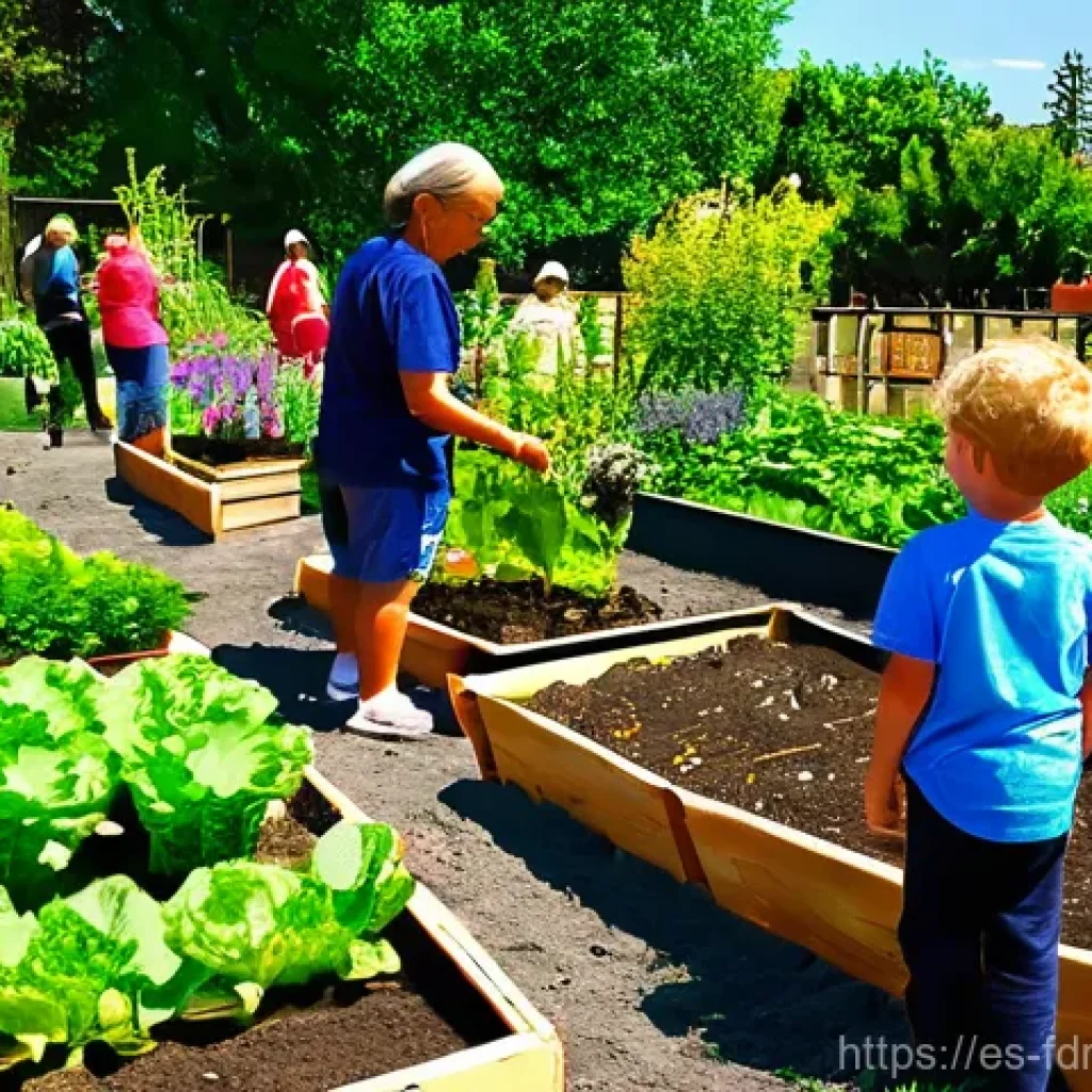도시 식량 정의 활동의 지속적인 평가 및 개선 - **Vibrant Urban Community Garden Harvest**
A bustling and joyful urban community garden scene on...