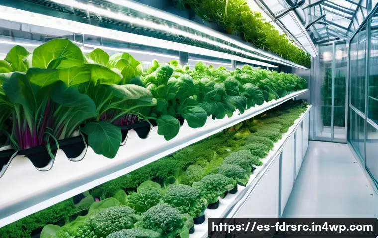 도시 식량 정의 활동에 필요한 기술 - A modern vertical farm inside a sleek urban greenhouse in Madrid, showcasing multiple layers of lush...