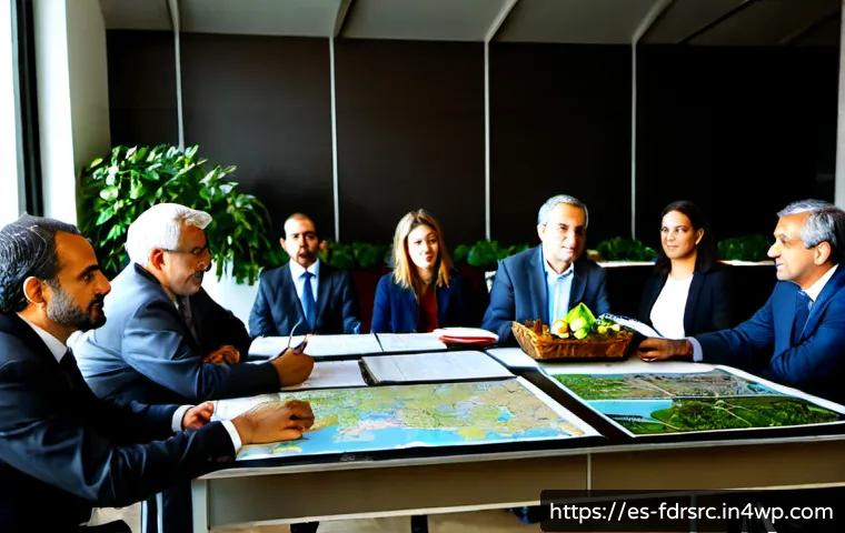 Home 17 도시 식량 정의를 위한 정부 정책 분석 - Photorealistic municipal policy meeting in a modern Madrid city hall, diverse Spanish-speaking urban...
