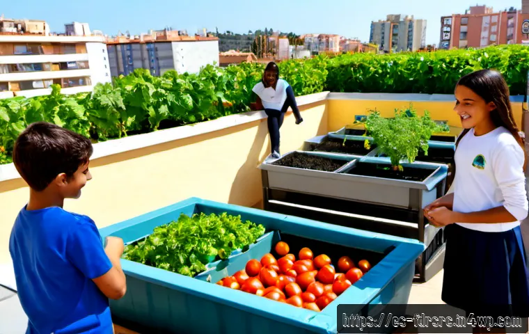 Home 17 도시 농업과 환경 교육의 중요성 - Photorealistic urban environmental education class in a sunny Spanish-speaking city, diverse middle-...